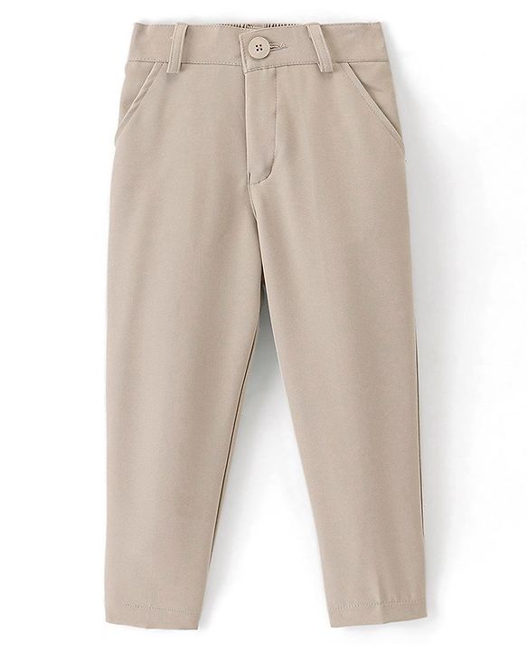Babyhug Full Sleeves Stretchable Party Suit - Beige