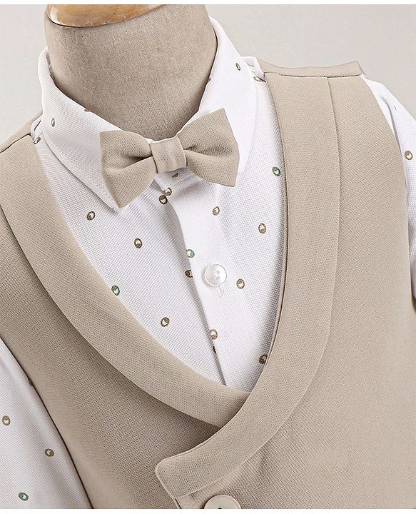 Babyhug Full Sleeves Stretchable Party Suit - Beige