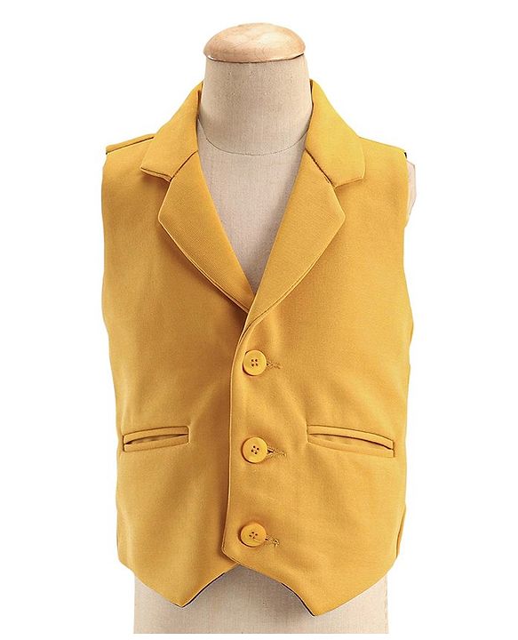 Babyhug Woven Full Sleeves Stretchable Three Piece Solid Colour Party Suit with Bow - Yellow & Black