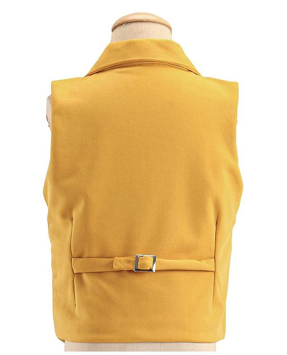 Babyhug Woven Full Sleeves Stretchable Three Piece Solid Colour Party Suit with Bow - Yellow & Black