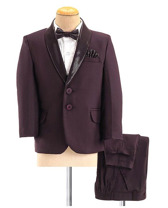 Babyhug Woven Full Sleeves Three Piece Solid Colour Party Suit with Bow - Maroon