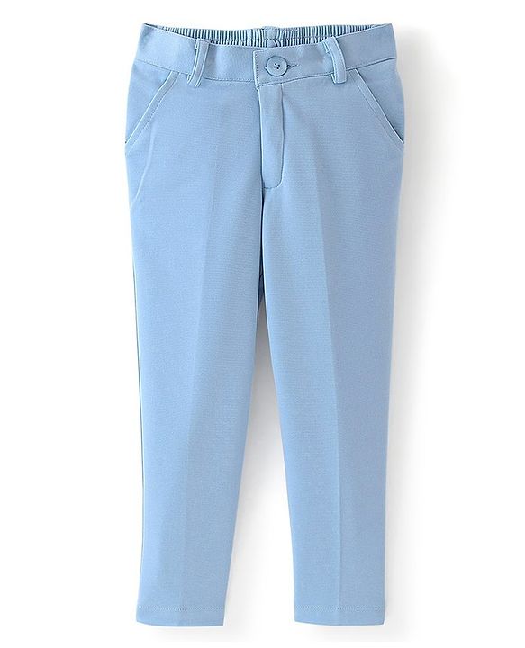 Babyhug Full Sleeves Three Piece Party Suit with Bow & Stretch - White & Blue