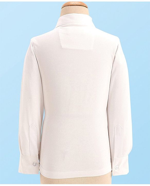 Babyhug Full Sleeves Three Piece Party Suit with Bow & Stretch - White & Blue