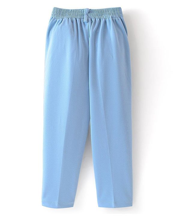 Babyhug Full Sleeves Three Piece Party Suit with Bow & Stretch - White & Blue