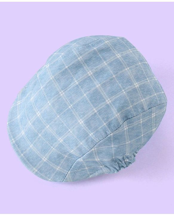 Babyhug Full Sleeves Three Piece Party Suit Checkered with Bow & Hat - White & Blue