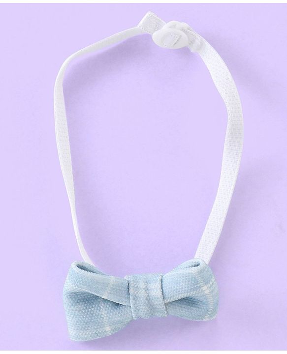 Babyhug Full Sleeves Three Piece Party Suit Checkered with Bow & Hat - White & Blue