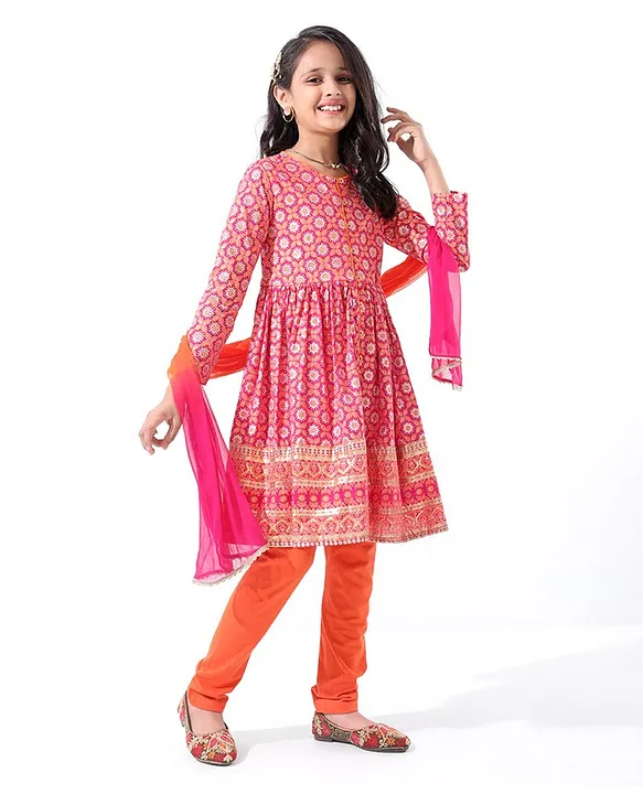 Buy Green Flower Bud Print Anarkali With Leggings For Women by Naintara  Bajaj Online at Aza Fashions.