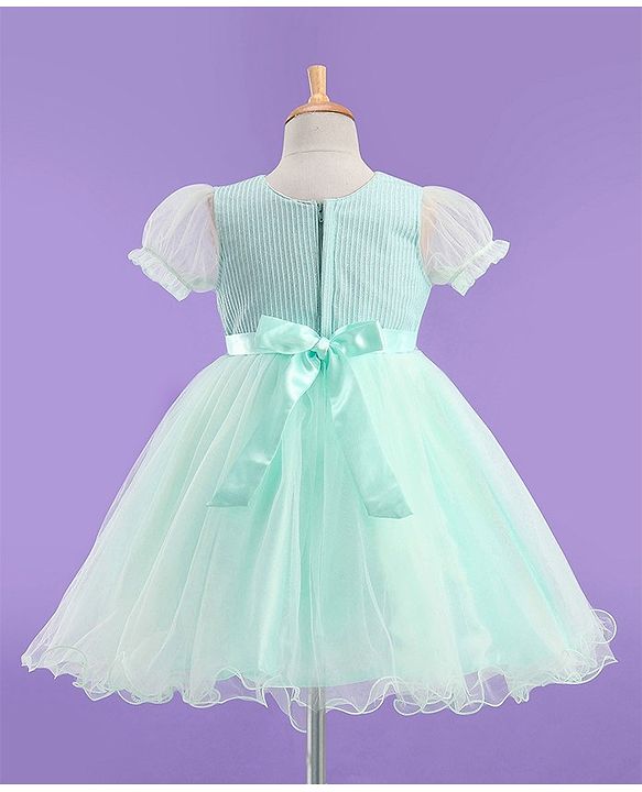 Babyhug Half Balloon Sleeves Textured Yoke Party Frock with Floral Applique -  Mint