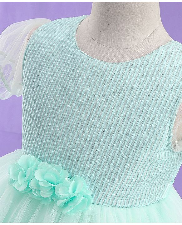 Babyhug Half Balloon Sleeves Textured Yoke Party Frock with Floral Applique -  Mint