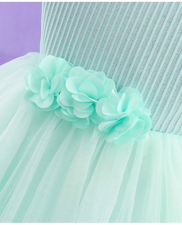 Babyhug Half Balloon Sleeves Textured Yoke Party Frock with Floral Applique -  Mint