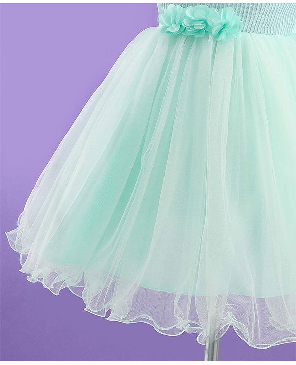 Babyhug Half Balloon Sleeves Textured Yoke Party Frock with Floral Applique -  Mint