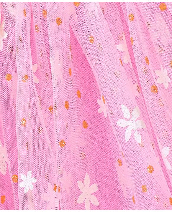 Babyhug Flutter Sleeves a Line Rubber Printed Party Frock - Pink