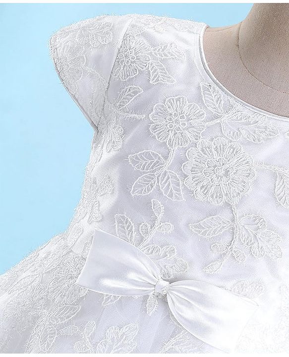 Babyhug Sleeveless Floral Embroidery with Bow Applique Party Frock - White