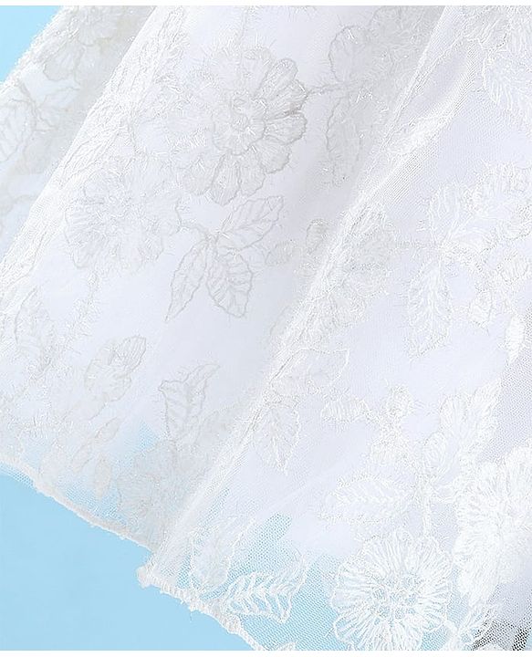 Babyhug Sleeveless Floral Embroidery with Bow Applique Party Frock - White