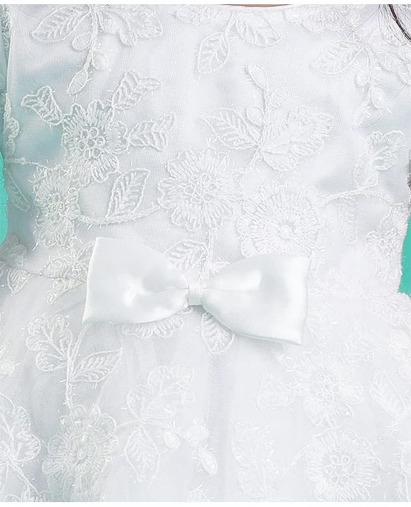 Babyhug Sleeveless Floral Embroidery with Bow Applique Party Frock - White