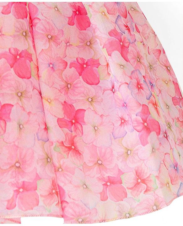 Babyhug Sleeveless Floral Printed Fit & Flare Party Frock with Floral Applique  - Pink