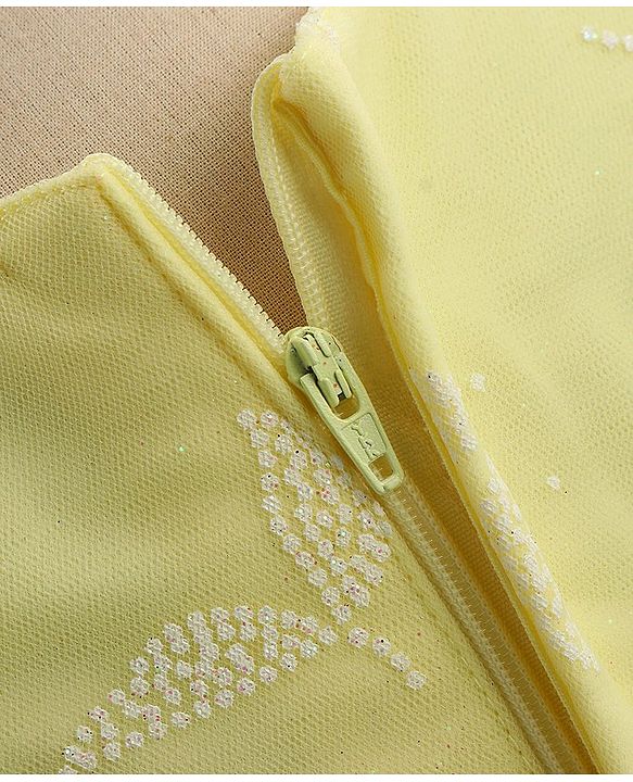 Babyhug Sleeveless Rubber Floral Printed with Corsage Flared Party Frock - Yellow