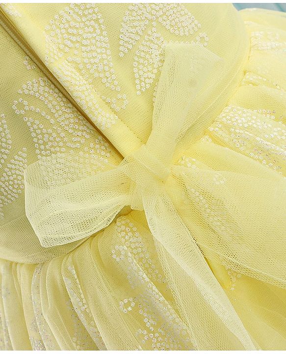 Babyhug Sleeveless Rubber Floral Printed with Corsage Flared Party Frock - Yellow