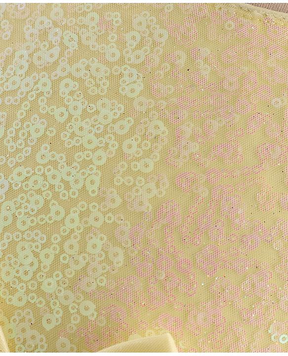 Babyhug Sleeveless Sequinned Yoke Mesh Party Frock With Bow Applique - Yellow