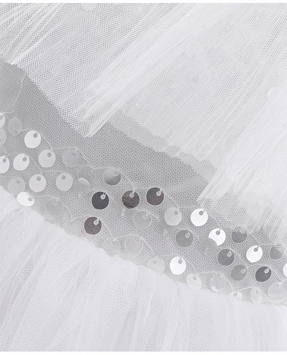 Babyhug Sleeveless Mesh Party Frock with Sequin Detailing - White