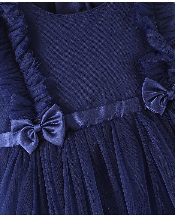 Babyhug Sleeveless Bow Applique  Mesh Party Frock - Navy Blue