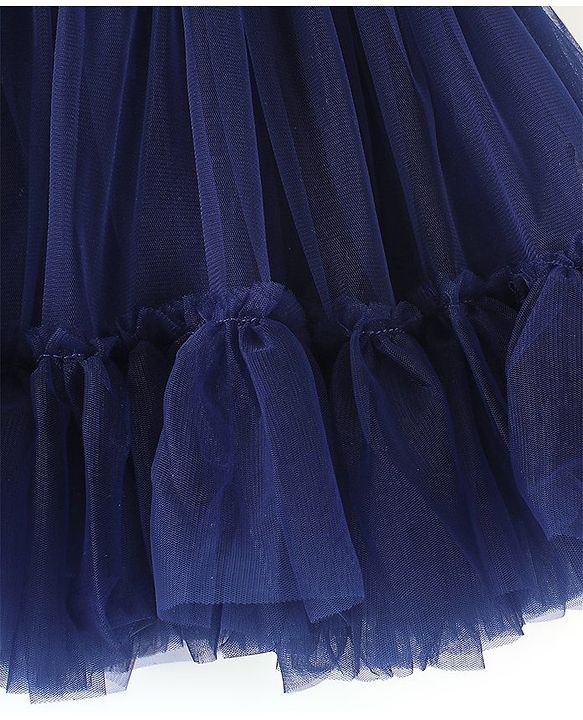 Babyhug Sleeveless Bow Applique  Mesh Party Frock - Navy Blue