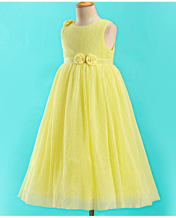 Babyhug Sleeveless Textured Party Dress with Floral Applique - Yellow