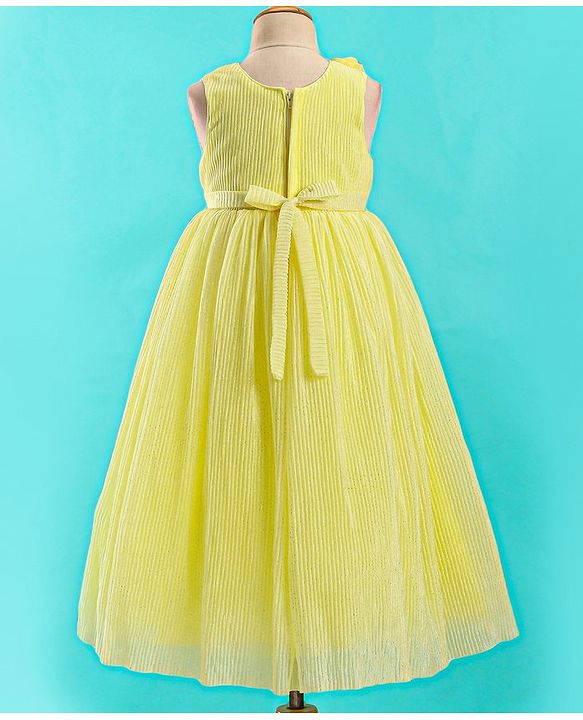 Babyhug Sleeveless Textured Party Dress with Floral Applique - Yellow