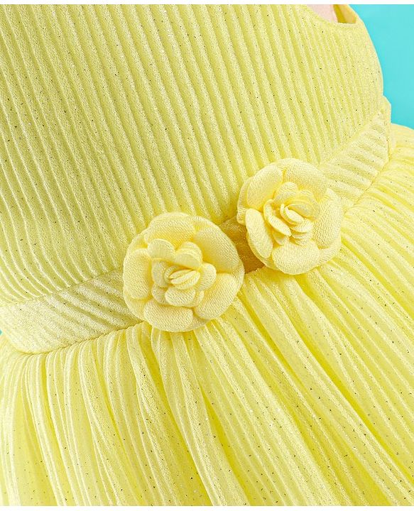 Babyhug Sleeveless Textured Party Dress with Floral Applique - Yellow