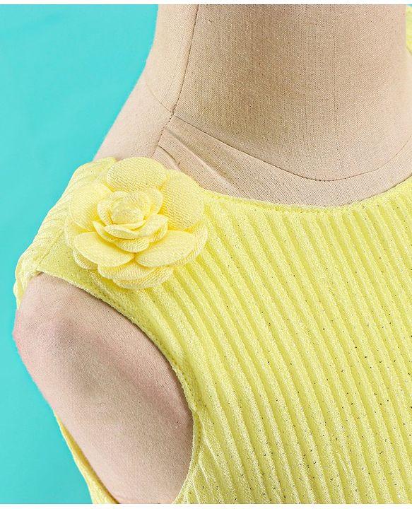 Babyhug Sleeveless Textured Party Dress with Floral Applique - Yellow