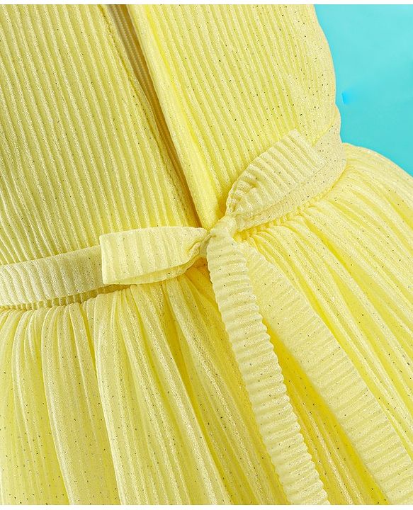 Babyhug Sleeveless Textured Party Dress with Floral Applique - Yellow