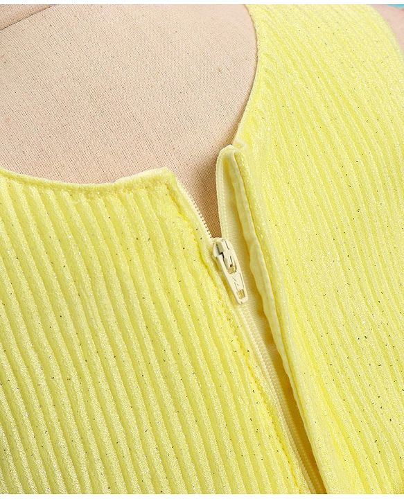Babyhug Sleeveless Textured Party Dress with Floral Applique - Yellow