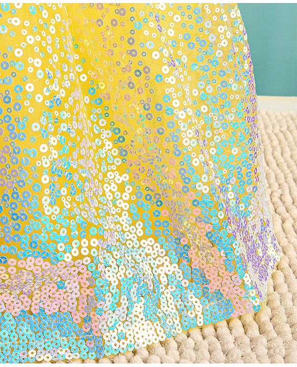 Babyhug Half Sleeves Sequinned Party Frock with Sequin Detailing & Bow Applique - Yellow