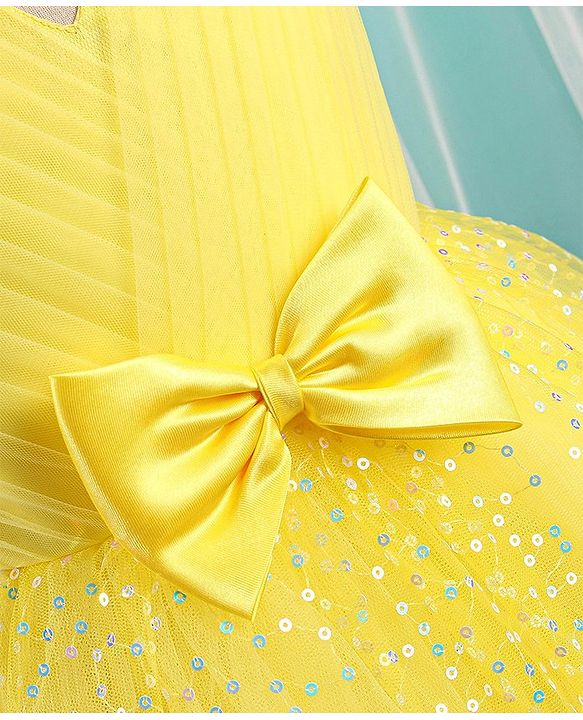 Babyhug Half Sleeves Sequinned Party Frock with Sequin Detailing & Bow Applique - Yellow