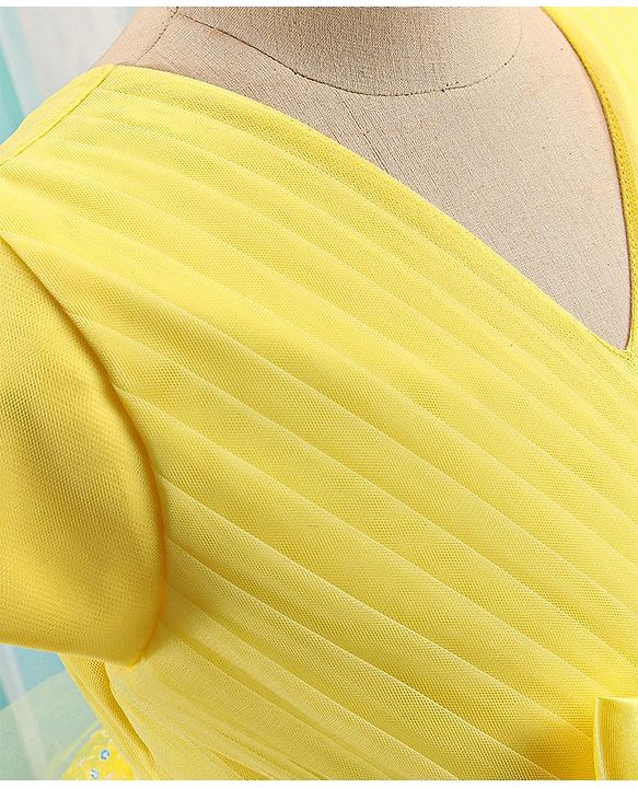 Babyhug Half Sleeves Sequinned Party Frock with Sequin Detailing & Bow Applique - Yellow