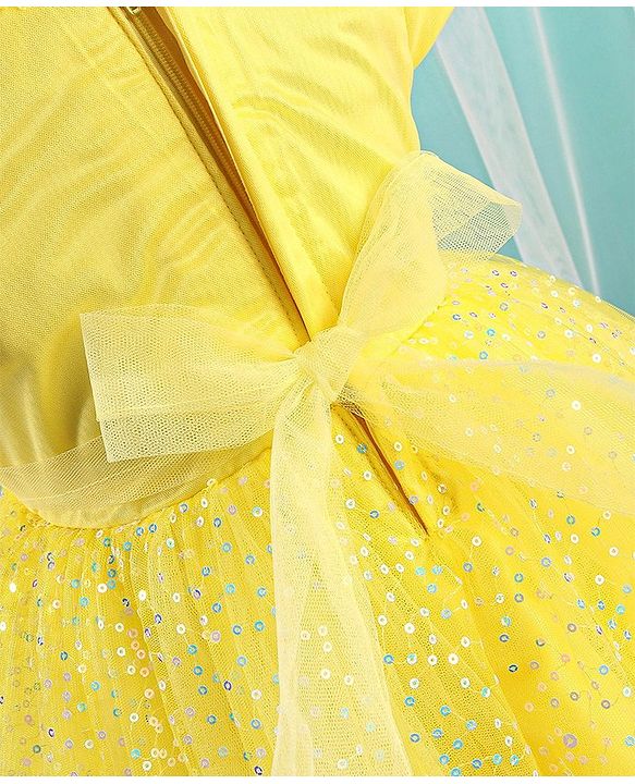 Babyhug Half Sleeves Sequinned Party Frock with Sequin Detailing & Bow Applique - Yellow