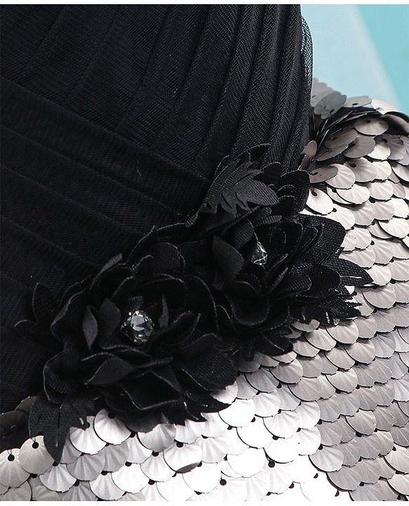 Babyhug Sleeveless Sequinned Flared Party Frock With Floral Corsage - Black