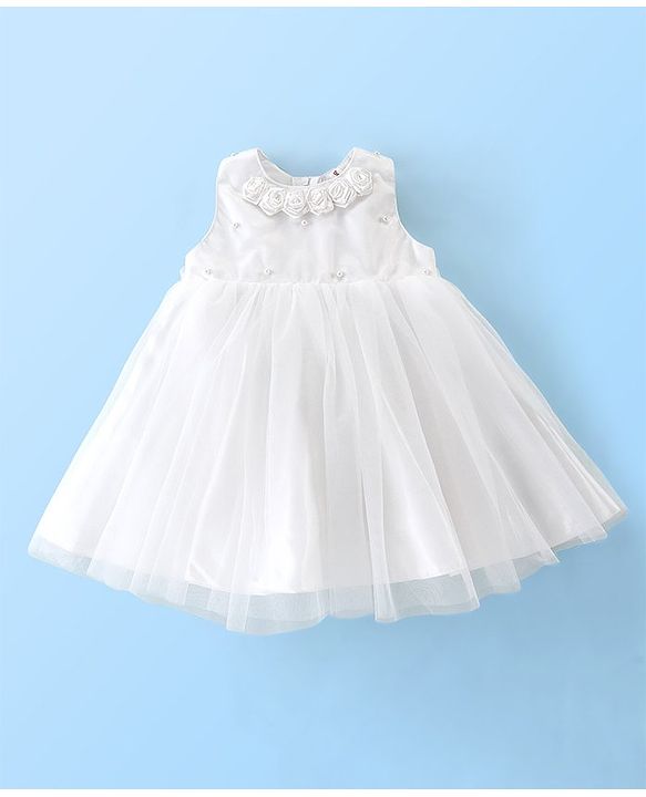 Babyhug Sleeveless Baptism Set With Floral Applique - White