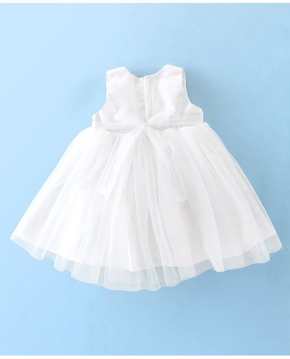 Babyhug Sleeveless Baptism Set With Floral Applique - White
