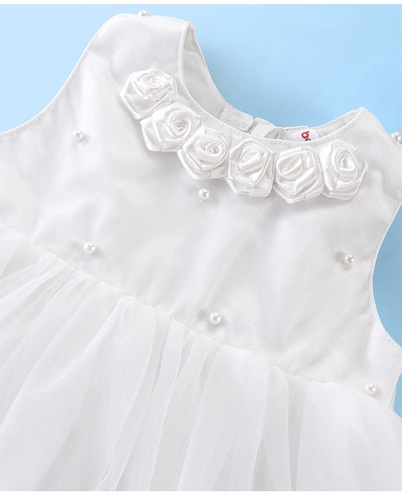 Babyhug Sleeveless Baptism Set With Floral Applique - White