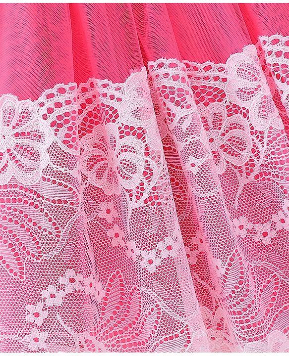 Babyhug Cap Sleeves Lace & Mesh Detailing with Bow Party Frock - Candy Pink