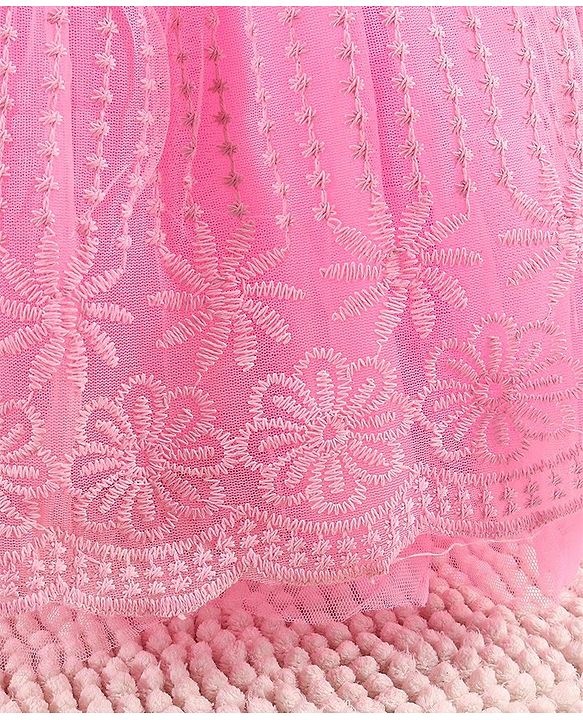 Babyhug Sleeveless Embroidered Party Frock with Sequins Detailing & Floral Applique - Light Pink