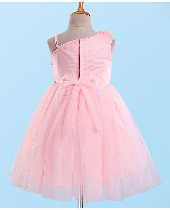 Babyhug Sleeveless Mesh Flared Party Frock  With Floral Corsage - Pink