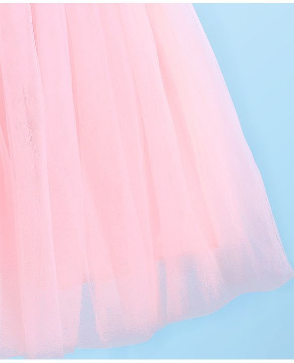 Babyhug Sleeveless Mesh Flared Party Frock  With Floral Corsage - Pink