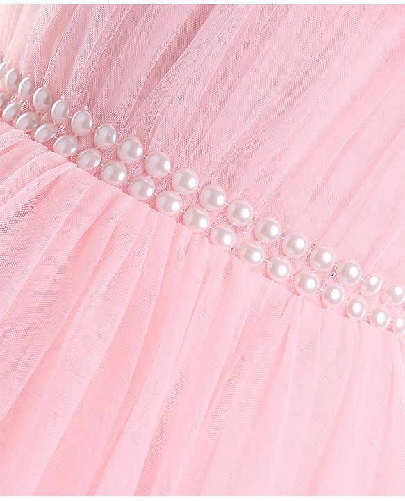 Babyhug Sleeveless Mesh Flared Party Frock  With Floral Corsage - Pink