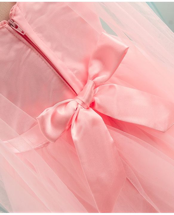 Babyhug Sleeveless Mesh Party Dress With Floral Corsage - Peach