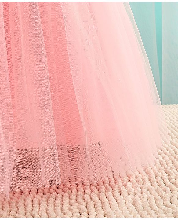 Babyhug Sleeveless Mesh Party Dress With Floral Corsage - Peach