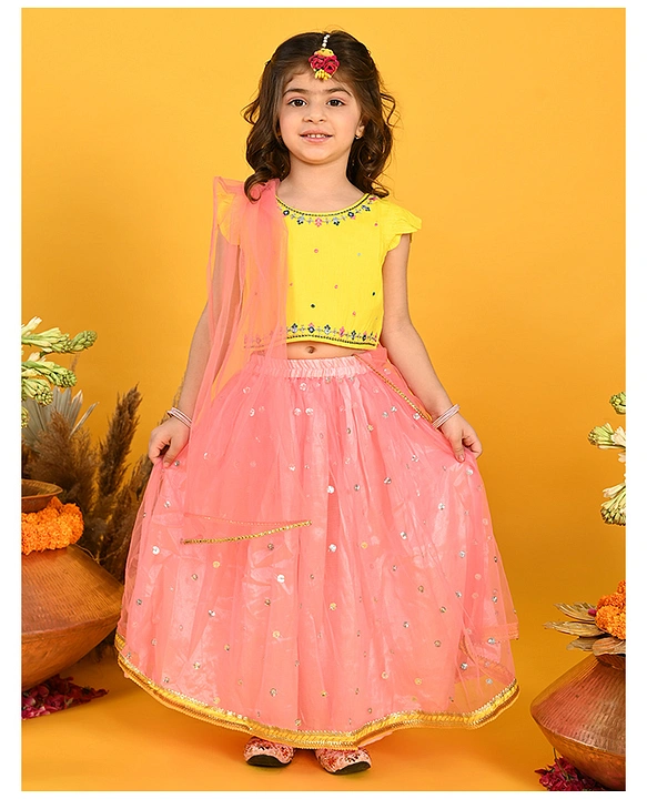 SAKA DESIGNS Girls Yellow & Red Ready to Wear Lehenga & Blouse With Dupatta  Price in India, Full Specifications & Offers | DTashion.com