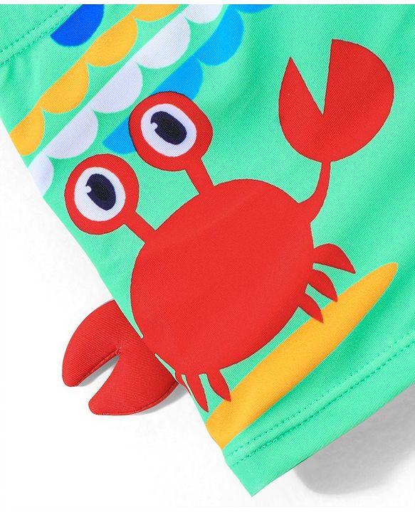 Babyhug Crab Print Swimming Trunk - Green