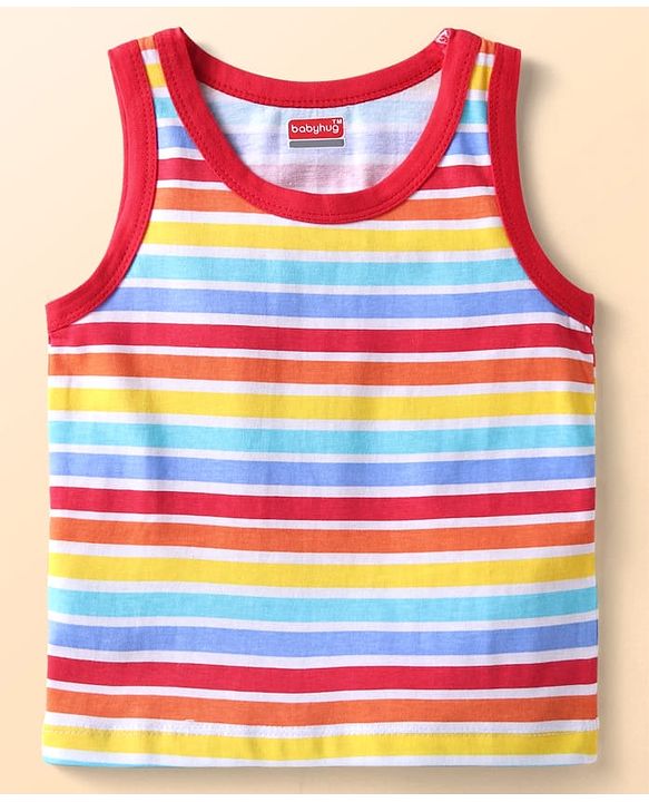 Babyhug 100% Cotton Knit Sleeveless Sando Tractors Print Pack of 3 - Multicolour